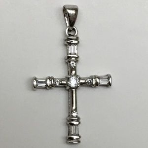 925 Sterling Silver Cross Pendant CZ Baguette